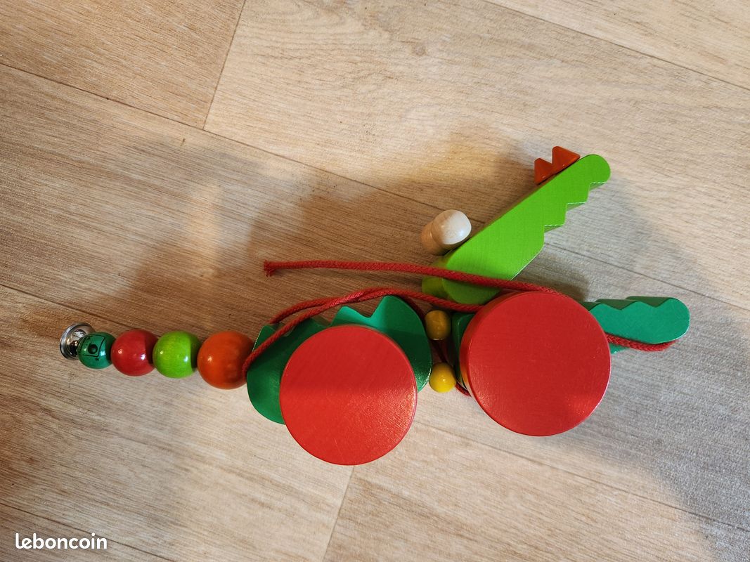Crocodile roulette à tirer en bois (image 1)