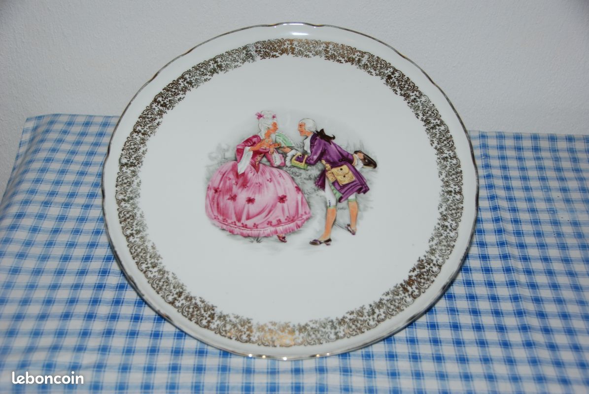 Plat à tarte, motif Fragonard, porcelaine de Paris (image 1)