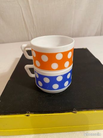 Lot De 4 Petite Tasses Et Soucoupes Arcopal France Polka Pois Vintage Imgx1200 356