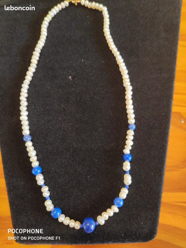 Collier perles/lapis-lazuli pierres naturelles (image 1)
