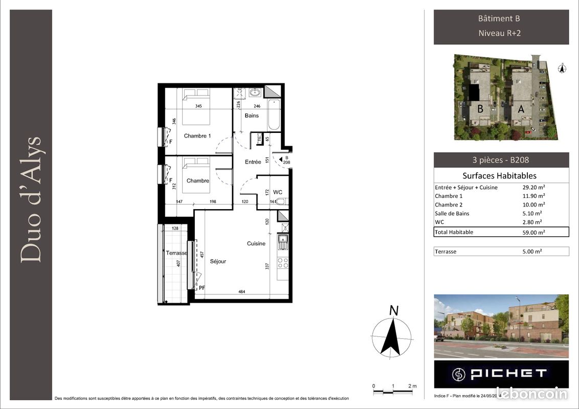 Appartement 3 pièces 59 m² · à La Chapelle-d'Armentières · 59 m² · 655 €/mois