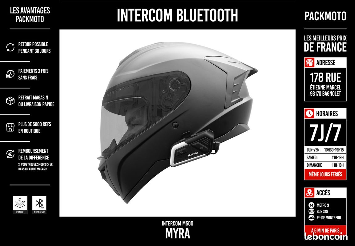 Kit Bluetooth Intercom - MYRA M500 - Neuf - Facture à votre nom (image 4)