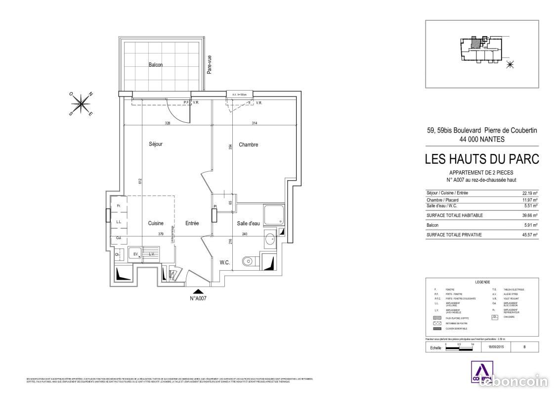 Appartement 2 pièces 39 m² · à Nantes · 39 m² · 588 €/mois