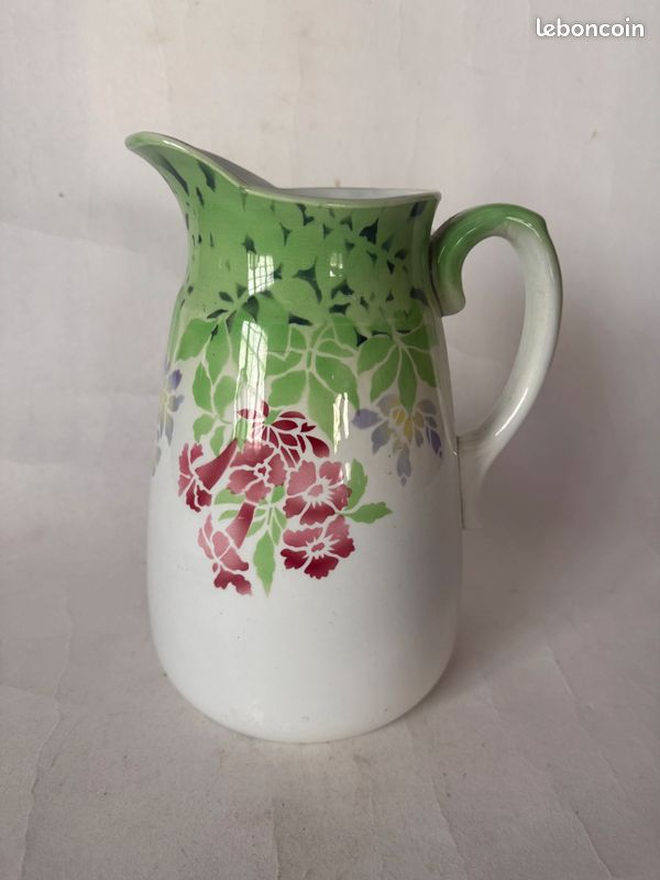 Ancien Broc de toilette Hamage Nord/Décor Floral Bleu/Modèle Jardinière - Vendu