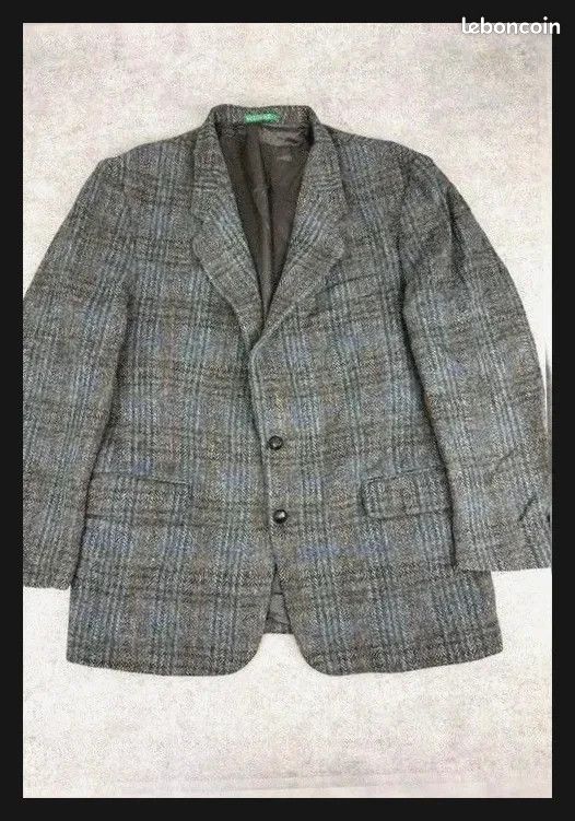 Blazer Vintage À carreaux Gris Harris Tweed - Style Britannique - T54 #SKU0924 (image 1)