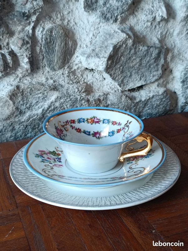 Trio Mix & Match La Couleuvre & Digoin Sarreguemines – fleurs & dorure (image 1)