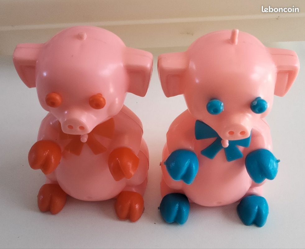 Jouet, rampe, boîte d'origine et cochon à 3 pattes Walking Pig, Charmore Co. (Marx) fabriqué aux États-Unis - France