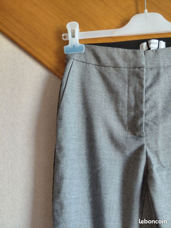 Pantalon Jennyfer Taille 34 Gris Chiné Tailleur Cigarette Slim Bandes Noires Habillé (image 2)