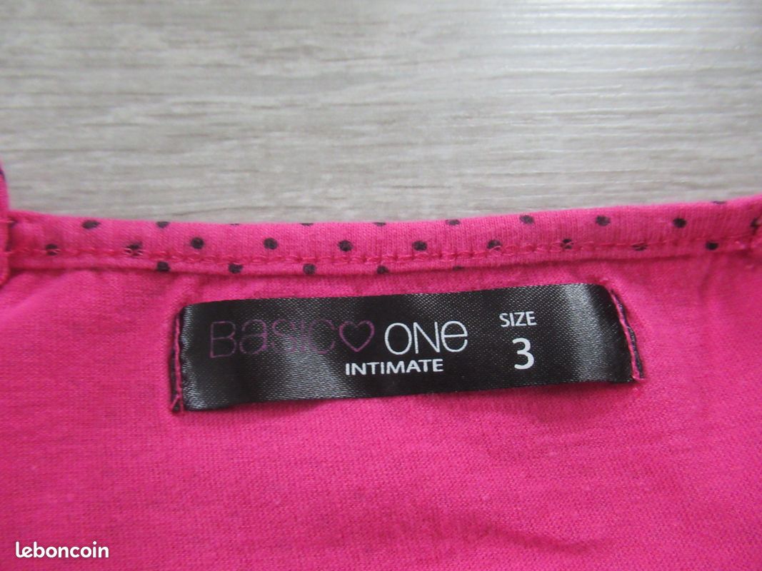 Débardeur de nuit rose fuchsia + dentelle noir Taille 3 (image 3)