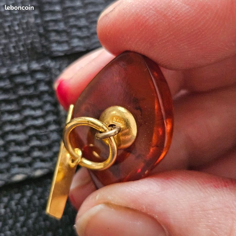 Boutons De Manchette Vintage Hickok - Pierre Cabochon Rouge - Occasion Pour Homme
