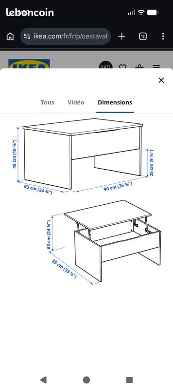 Table basse réglable, blanc, 90 cm (image 6)