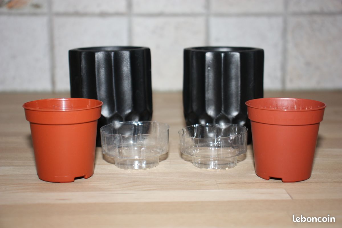 2 Petits cache-pot céramique noire plantes intérieur TBE (image 3)