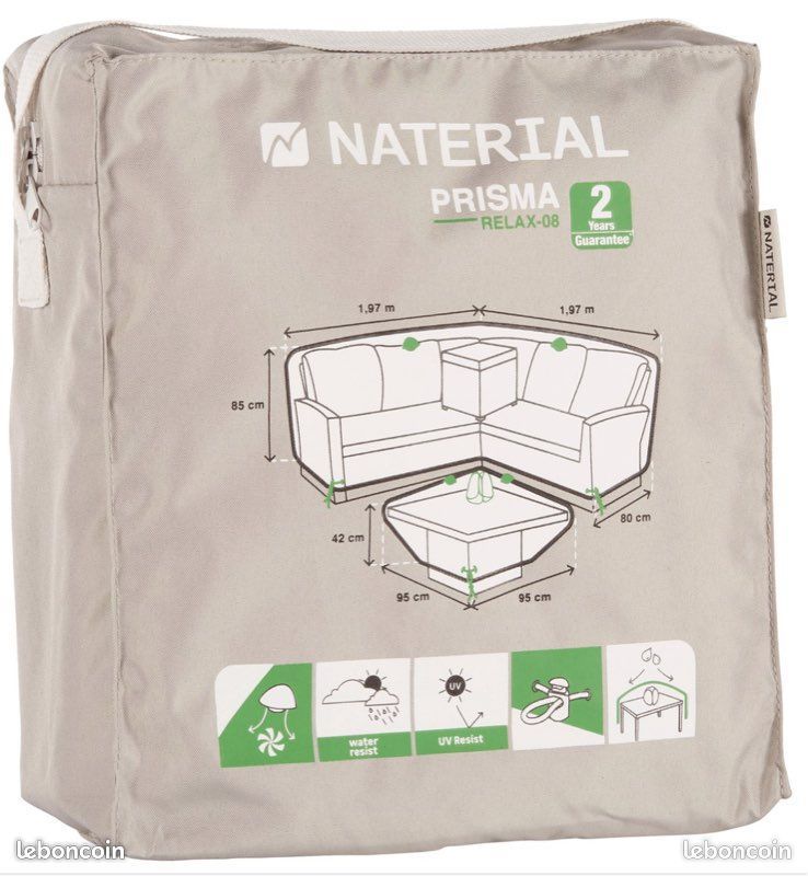 Housse de protection pour ensemble d'angle DAVOS - Housse d'angle H.85 x L.197 x l.197 cm - Nappe de table H.42 x L.95 x l.95 cm - Anti-UV - Imperméable - Aérateur - Gris clair (image 2)
