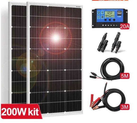 KIT Panneau solaire rigide 200W + régulateur de tension de charge