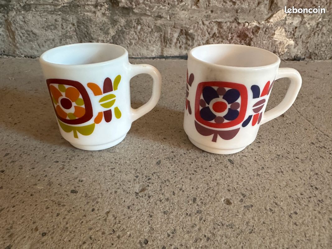 Lot De Tasses Vintage Arcopal - Motif Nature - Mugs Rétro Mobil