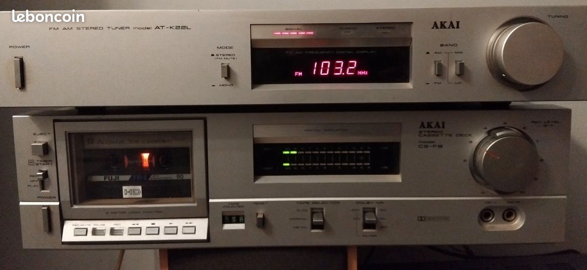 Chaîne Hi-Fi Vintage Akai – Platine K7 CS-F9 + Tuner AT-K22L, Occasion Fonctionnel