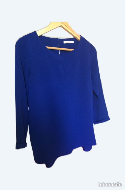 Charmant Chemisier Bleu Ha Shun, Taille 40, Neuf Avec étiquettes En Coton