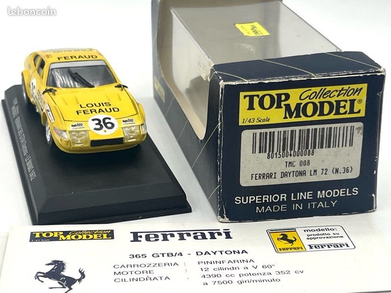 Top Model 1/43 - TMC008 - Ferrari Daytona Le Mans 1972 #36 Jaune - En Boîte - Collection