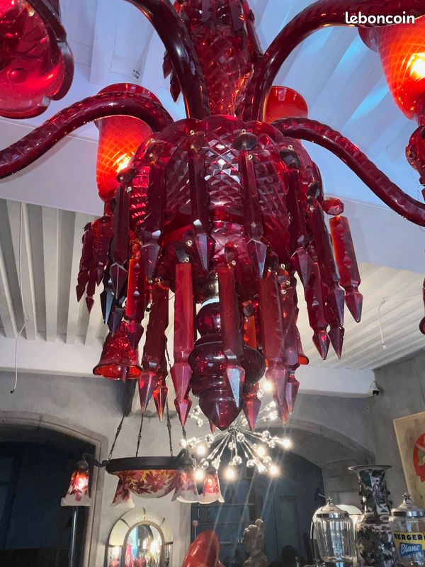 Ancien Lustre Rouge en verre (image 12)