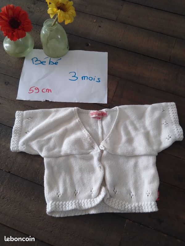 Gilet blanc bébé fille 3 mois bb03 (image 1)