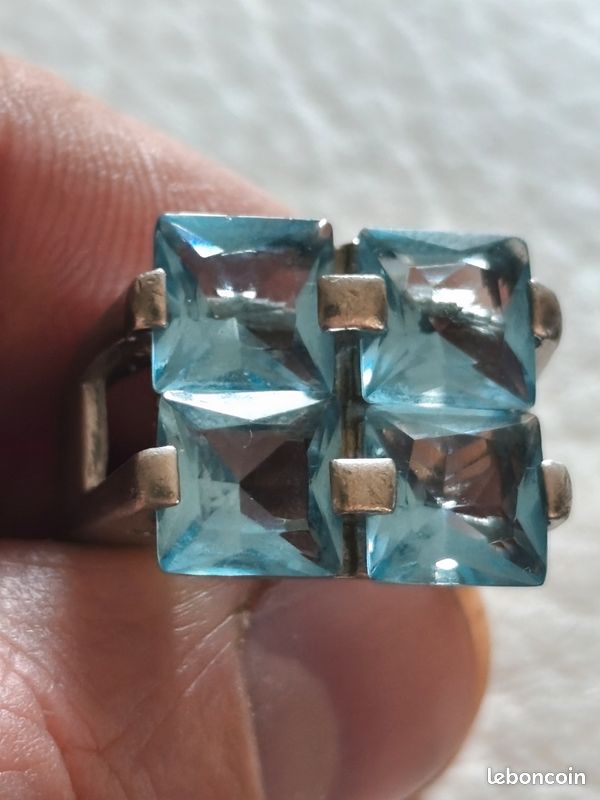 Bague Vintage En Argent 925 Et Cristal Taillé - Taille 56, Style Argenté