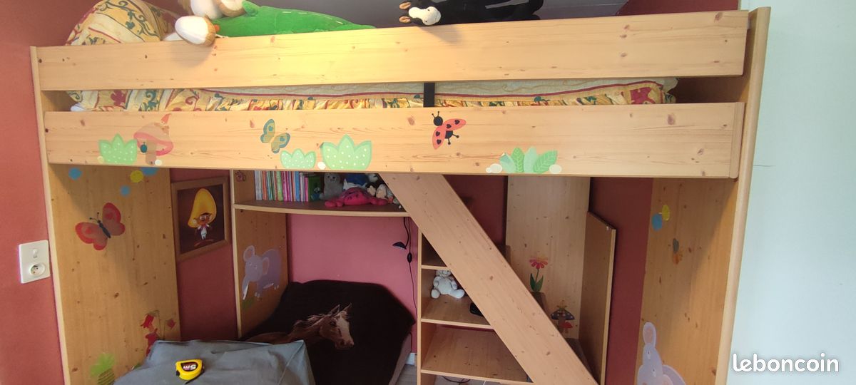 Lit mezzanine Gautier 1 personne 90 avec bureau et étagères intégrées - Lit en hauteur (image 2)
