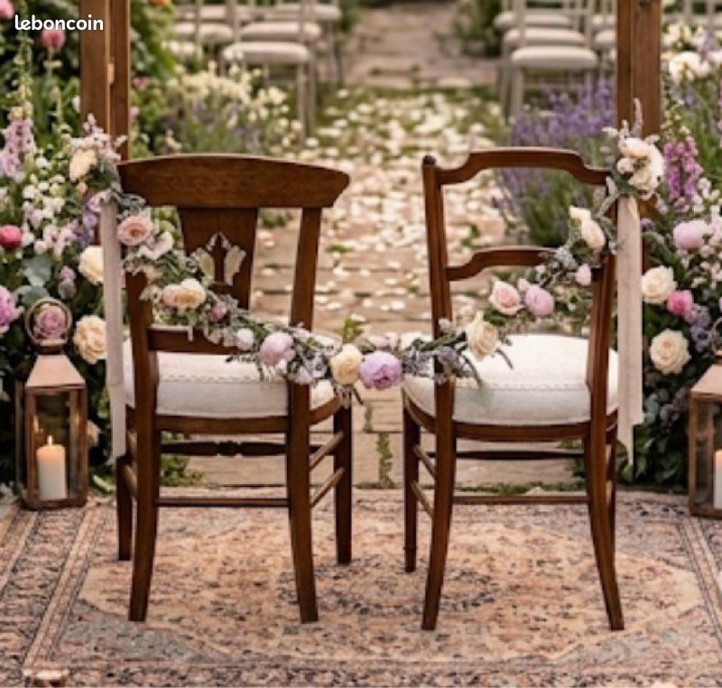 Duo de Chaises de Style Rustique & Directoire – Bois Massif et Lin (image 1)