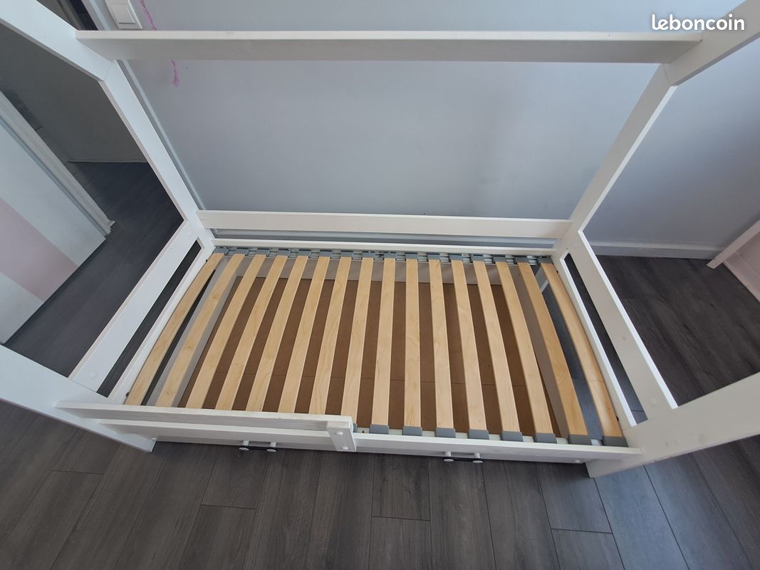 Lit cabane enfant blanc 80x160 avec matelas, sommier et tiroir (image 4)