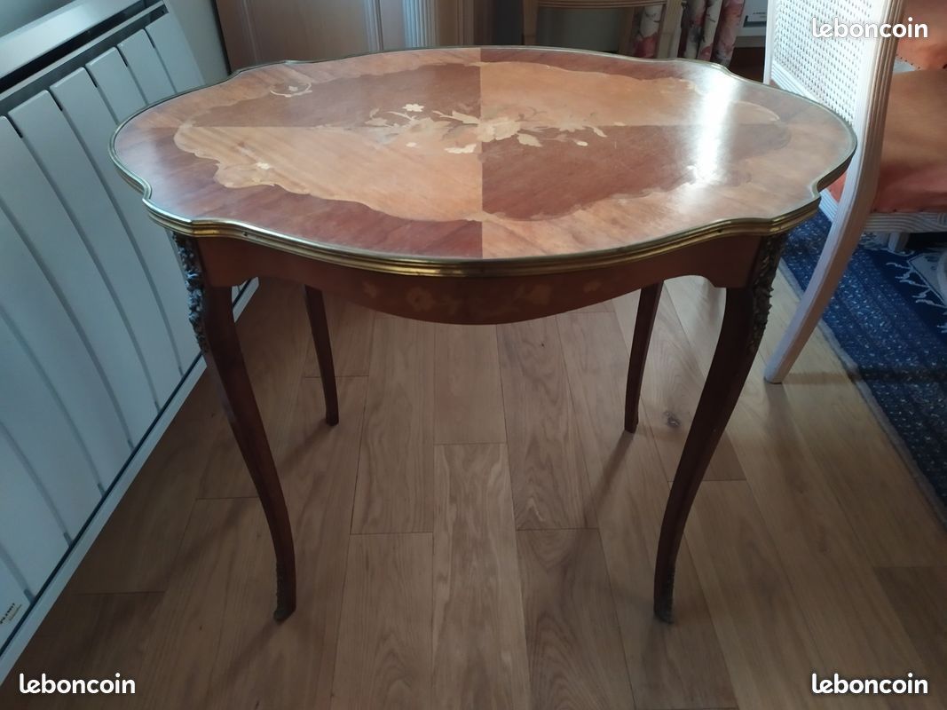 Table console desserte ovale en marqueterie (image 1)