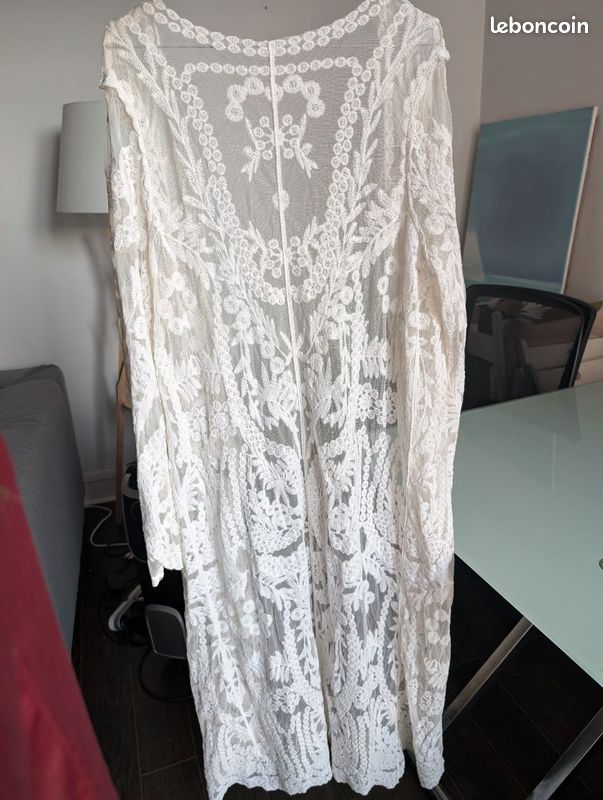 Cardigan Long à Manches Longues En Dentelle Ajourée Pour Femme - Couleur Unie Élégante