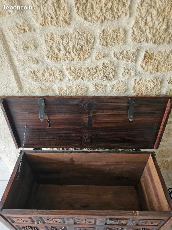 Coffre en bois sculpté, ancien, antiquités (image 4)