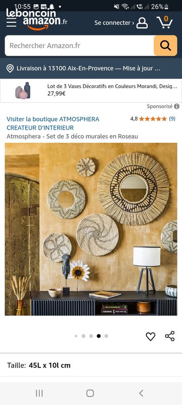Set de 3 déco murales, roseau, D18 cm D28 cm D38 cm | Irisia maison