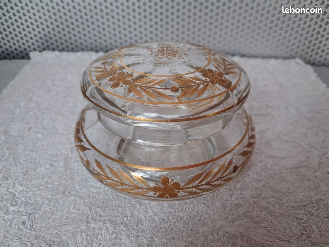Boîte à bijoux verre soufflé doré main 1920 art déco (image 1)