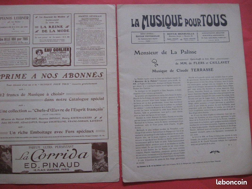 La Musique pour tous;Monsieur de La Palisse;théâtre des Variétés et Apollo; (image 2)