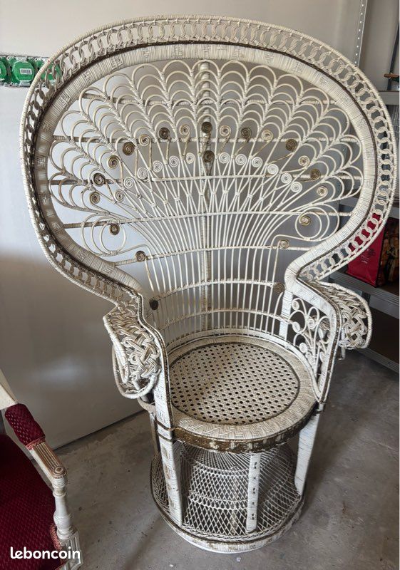 Fauteuil Bohème En Rotin Blanc Beliani – Dossier Haut, Coussin Coton, Confortable, Sans Montage, Pour Intérieur Et Extérieur