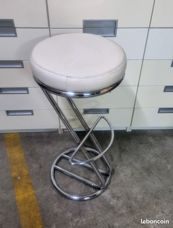 DERNIERS JOURS Tabouret haut blanc cuir bar cuisine chaise fauteuil déco rétro vintage usine industriel (image 5)