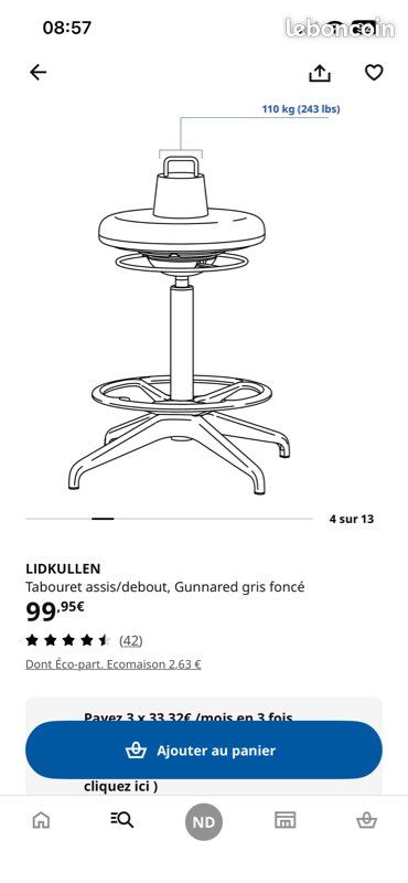 Tabouret assis debout IKEA likdullen (image 6)