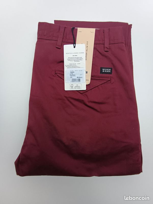 Chinos Scotch & Soda Bordeaux - Taille 31, Neuf Sans étiquettes, 100% Coton