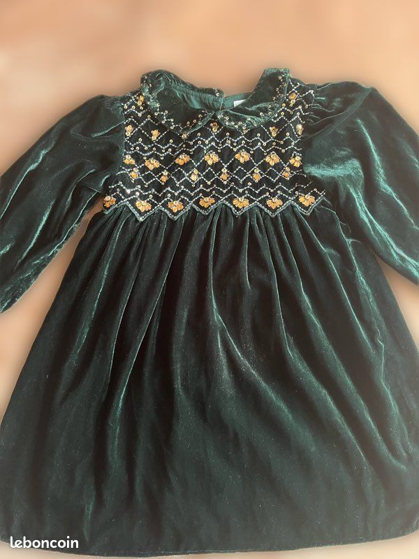 Robe à Pois Marine Zara Fille 9-10 Ans - Garniture Verte, Ceinture, Neuf Étiqueté