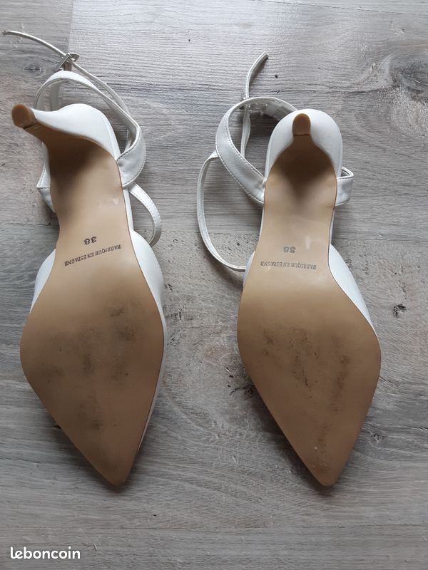 Escarpins, chaussures mariage, cérémonie, blanc, cuir, taille 38 (image 4)