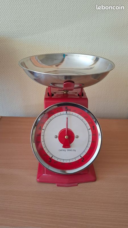 Balance ménagère Testut 5kg vintage 70s, coloris rouge et blanc
