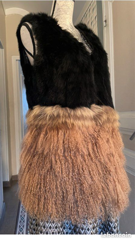 Joli veste sans manches gilet chaud style afghan en fourrure de