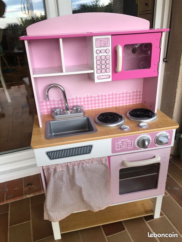 Grande Cuisine En Bois Teamson Little Chef Paris - 3 Pièces (Réfrigérateur, Four, Évier) - Blanc Et Or Rose - Jouet D'Imitation Enfant 3+