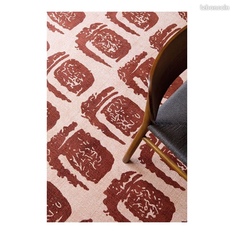 Tapis coton abstrait rectangle moderne Woodblock Rouge 250x350 (image 6)