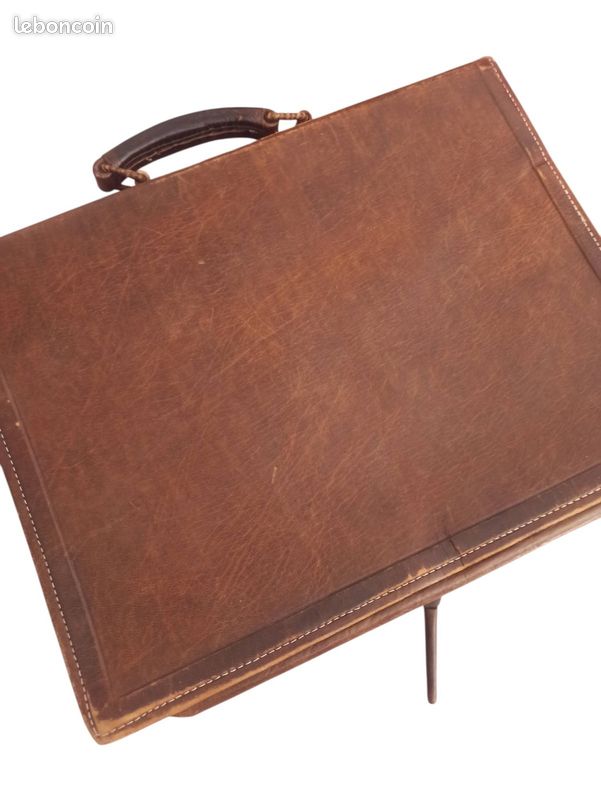 Cartable ancien en cuir années 50 ? Sac écolier vintage rétro ethnique fermeture (image 5)