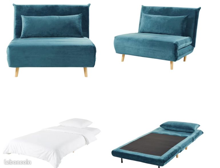 Banquette Clic-clac velours bleu pétrole - Excellent état (image 5)