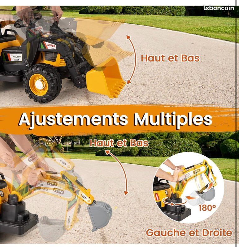 Tout neuf 4 en 1 Tracteur pour Enfant avec 6 Roues, Remorque Amovible, Pelle, Seau, Télécommande, LED et Musique, 3 Ans+, Jaune (image 6)