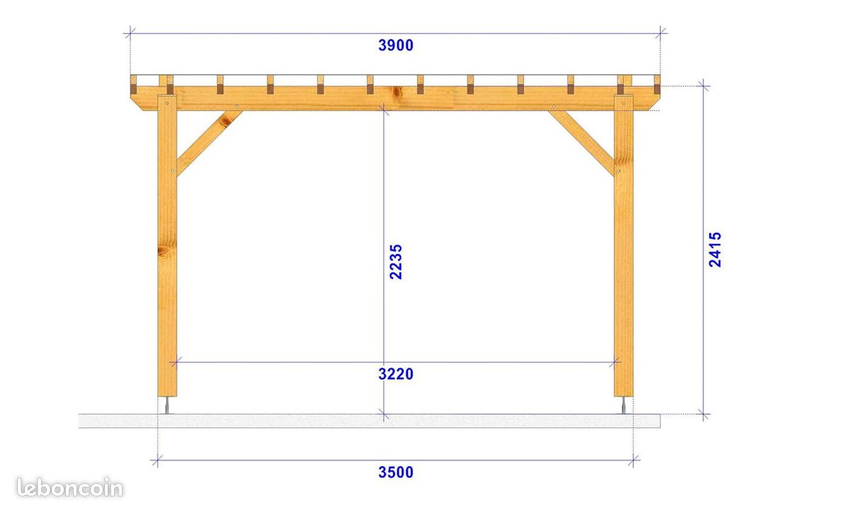 Pergola autoportante Celosia, toit plat - 3.90x3.90m - pin douglas (image 2)