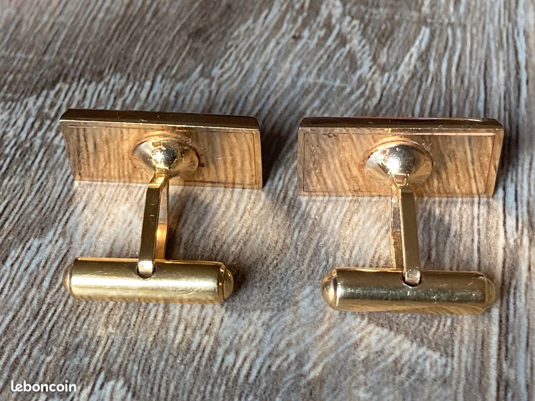 Boutons De Manchette Vintage Argent 835 Plaqué Or - Motif Croix? - Unisexe (Occasion)