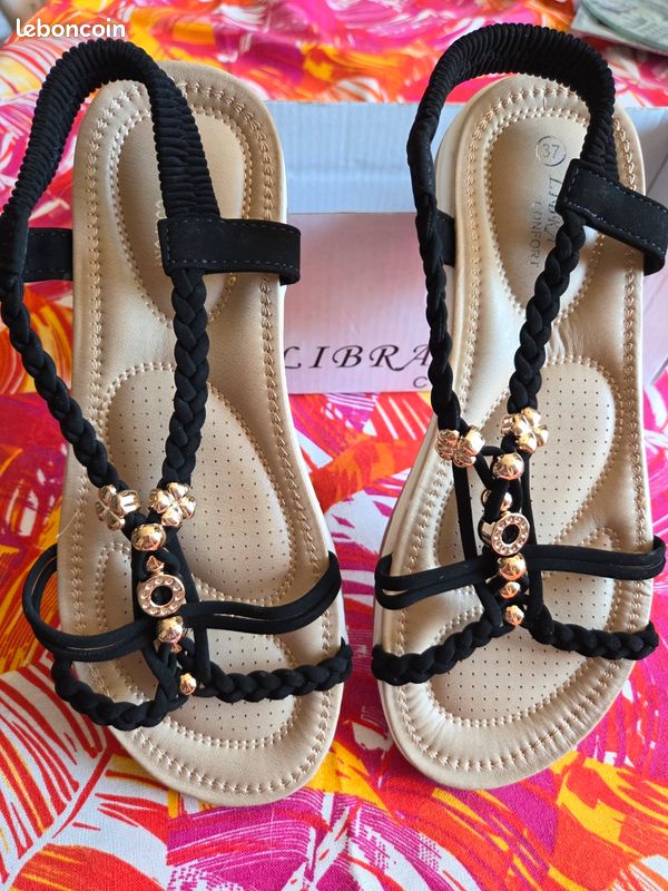 Sandales Plates Omoda Libra Pop - Noir Et Multicolore - Taille 40 - Neuf Sans Emballage